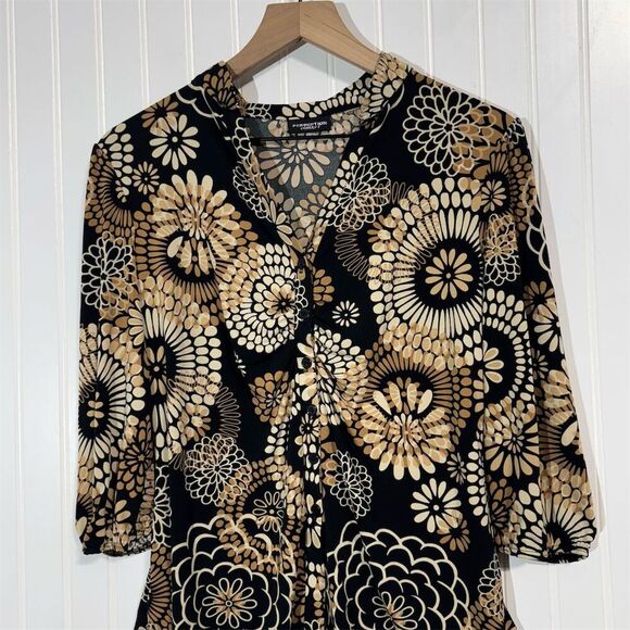 Perseption Concept Blouse M Retro Floral Print Black Tan Button Top Y2K VTG - Picture 2 of 7